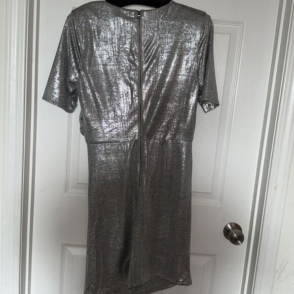 CATHERINE MALANDRINO Womens Cocktail Metallic Ruched Dress L NWT - Picture 11 of 13